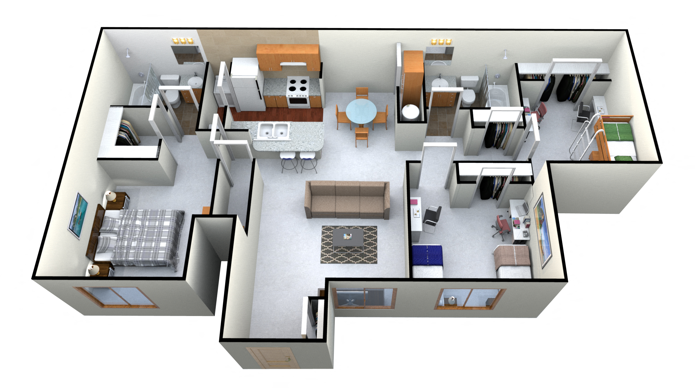 Floor plan for 3 beds, 2 baths, 1159 sqft